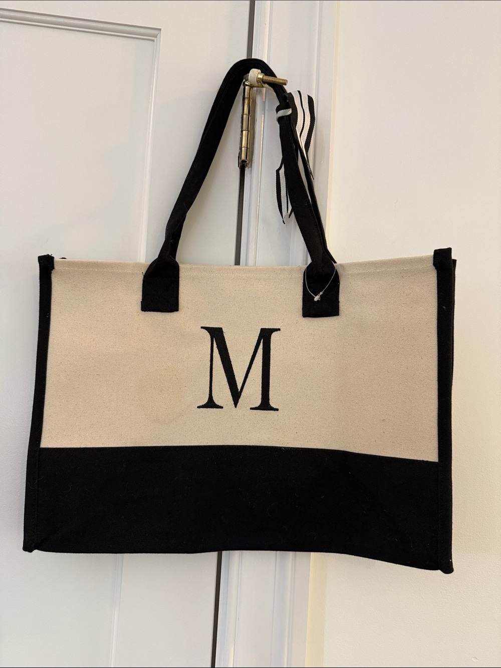 NWT Canvas Monogram Tote Bag - Black and Cream